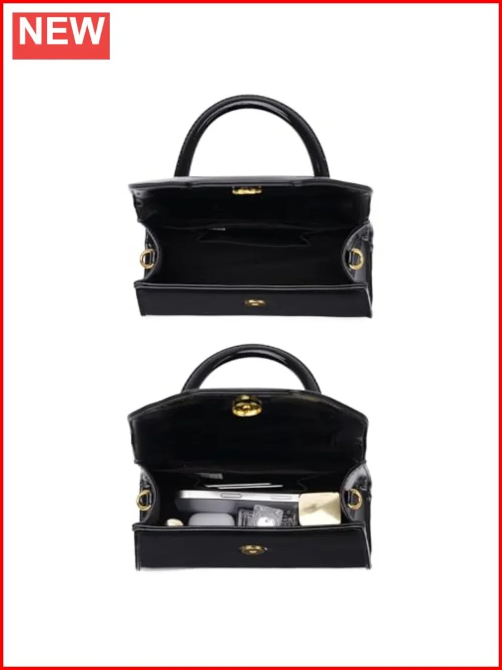 Faux Patent Leather Top Handle Satchel Evening Bag Clutch Purse